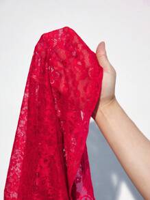 Maija 女士秋冬高领紧身红色蕾丝优雅上衣，适合情人节、圣诞节、都市装 - 紅色 - 查看 7