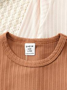 Conjunto de top de manga larga de cuello redondo y pantalones de punto para bebés niñas en paquete multiple - Burdeos - Ver 3