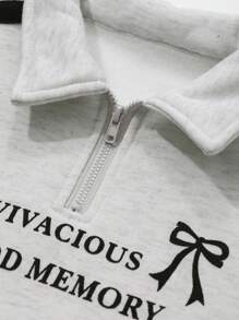 Dazy Kids 年轻女孩圆领拉链简约时尚针织印花运动衫 - 灰色 - 查看 7