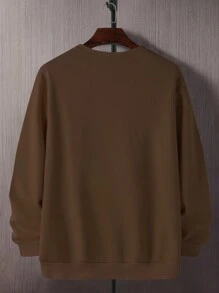 Manfinity Homme Áo nỉ chui đầu cổ tròn in hoa cỡ lớn cho nam tay dài họa tiết kỳ nghỉ hoa hồng, quà tặng cho bạn bè, chồng, bạn trai - Cà phê nâu - Xem 2