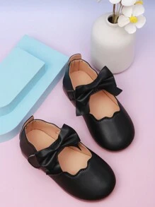1 双婴儿平底鞋，女孩黑色蝴蝶结钩环时尚舒适平底休闲儿童鞋 - 黑色 - 查看 1