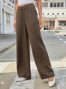 Aveloria Affinna Women's Vintage Plaid High Waist Wide Leg Pants For Autumn & Winter