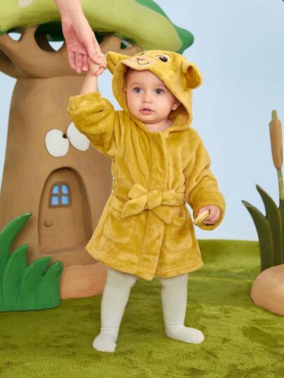 SHEIN Newborn Baby Boy Cute Lion Pattern Embroidered Hooded Long Sleeve Outfit, Comfortable For Indoor Leisure, Outdoor Wear, Playful Party Dress, Soft Fuzzy Fabric, Unrestricted Wear