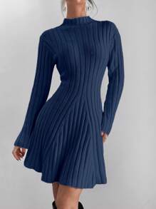 Roylia Vestido de punto acanalado informal hasta la rodilla para mujer, con cintura elástica, apto para otoño e invierno