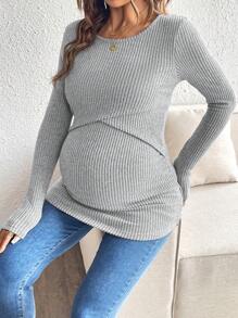 SHEIN 1pc Solid Color Comfortable Fitted Long Sleeve Nursing Top Pregnant Outfits Pregnancy Shirts Pregnancy Clothes Maternity Long Sleeve Top Maternity Clothes