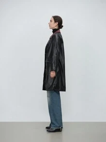 Aalyst 时尚休闲女式仿皮拼接拼色长款夹克