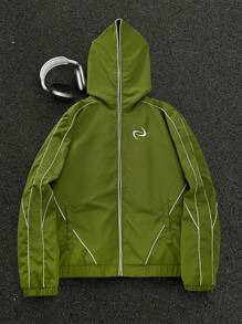 PAVTROS 男式休闲撞色滚边斜口袋连帽夹克