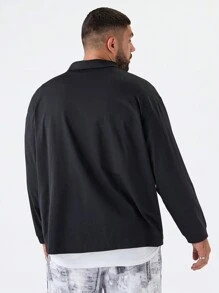 Manfinity VCAY Camisa polo de manga larga estilo casual de color liso para hombres de talla grande, para salir en otoño