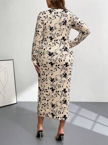 SHEIN Clasi Plus Size Ribbed Tie-Dye Square Neck Split Hem Dress - Multicolor - View 2