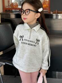 Dazy Kids 年轻女孩圆领拉链简约时尚针织印花运动衫 - 灰色 - 查看 5