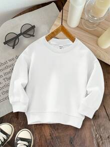 SHEIN 适合年轻男孩的休闲日常舒适厚针织长袖运动衫，夏季 - 白色 - 查看 2