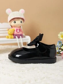 Kids Bowknot Soft Sole Leather Shoes For Girls, British Style, Autumn/Winter