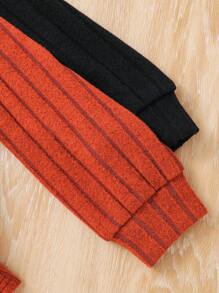 SHEIN 2pcs/Set Young Girl & Young Girl Textured Ribbed Bow Decor Ruffle Hem T-Shirt, Suitable For Casual Daily Wear - Multicolor - View 5