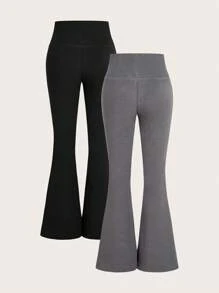 Muchica Bộ 2 quần dài ống loe lưng cao lót nhiệt dày mặc mùa đông cho nữ - Nhiều màu - Xem 4