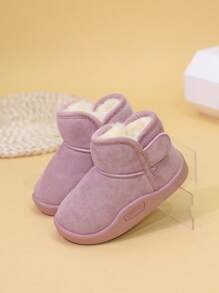 时尚儿童雪地靴，新款冬季保暖女童短靴，适合小童/中童学生，加垫幼儿男童女童靴 - 粉色 - 查看 1