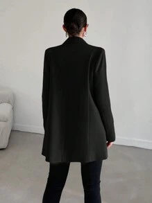 EURMUSE Lapel Neck Double Breasted Flap Detail Blazer - Black - View 2