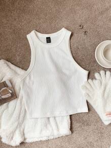 Comfortcana Maiou cu camisole din tricot cu nervuri uni pentru femei, potrivit pentru purtarea de zi cu zi