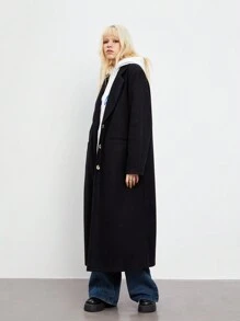 SHEIN Unity 女式前扣长袖口袋简约夹克 - 黑色 - 查看 5