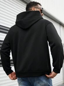 Manfinity Homme 大码男士休闲袋鼠口袋连帽衫，秋冬季外出字母长袖连帽衫，适合朋友、丈夫、男朋友的礼物