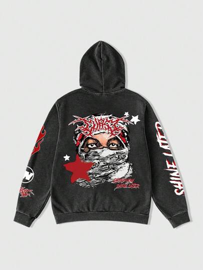 Street Life 1 pieza Sudadera con capucha casual de manga larga con estampado gráfico de figura masculina