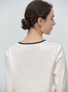 SHEIN LUNE Elegant Beige Loose Fit Regular Woven Long Sleeve Women Shirt Fall Cloth For Women - Apricot - View 2