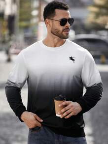 Manfinity Homme Men's Ombre Knight Print Crew Neck Long Sleeve Sweatshirt, Autumn