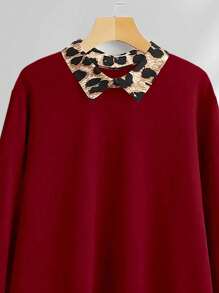 INAWLY Plus Size Women Autumn Contrast Leopard Print Loose Casual Pullover Sweatshirt Graduation,Back To School,Teacher Fall - Red - View 4