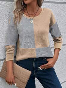 EMERY ROSE Color Block Round Neck Casual Daily Wear Long Sleeve Sweatshirt