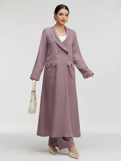 Graceveil 纯色披肩领双排扣长款外套和裤子两件套 2 件套 朴素