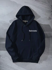 Manfinity Homme sweat-shirt à capuche ample pour hommes avec motif floral et slogan, épaules tombantes, doublure thermique, cordon de serrage