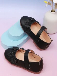 1 đôi giày đế bằng thoải mái thường ngày có móc và vòng họa tiết hoa màu đen cho bé gái sơ sinh - màu đen - Xem 3