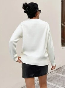 EURMUSE 1 件女士休闲日常侧扣不对称下摆毛衣，秋冬 - 杏色 - 查看 5