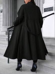 SHEIN LUNE 大码纯色纽扣口袋长袖长外套，秋冬