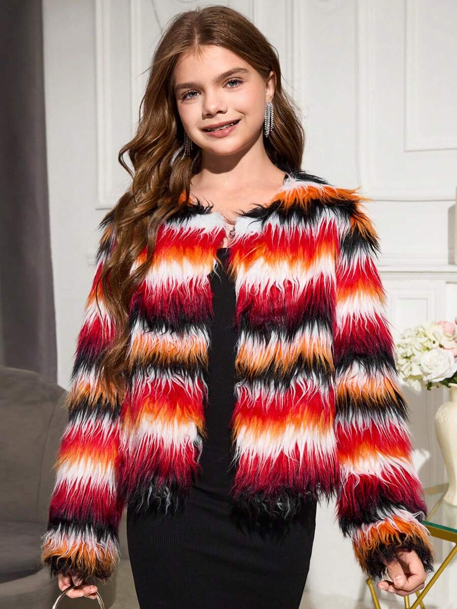 SHEIN Áo khoác lông nhung Ombre cho bé gái tuổi mới lớn - Áo khoác lông nhung sang trọng, thanh lịch, cao cấp - Nhiều màu - Xem 1