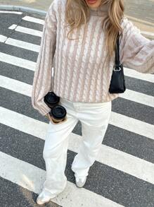SHEIN Frenchy 1pc Women's Casual Solid Color High Neck Batwing Sweater, Autumn/Winter