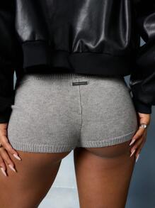 SUMWON WOMEN Ribbed Knit High Waist Winter Mini Shorts Lounge Wear Party Shorts Fitted Bottoms - Grey - View 3
