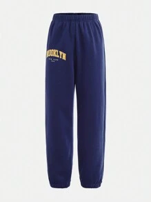 SHEIN 2pcs/Set Loose Fit Teen Boy Letter Print Hoodie And Sweatpants Clothes Set - Blue - View 6