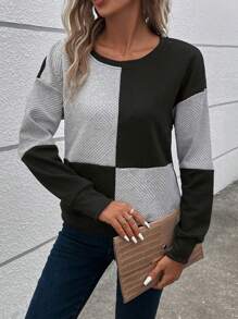 EMERY ROSE Felpa girocollo casual da donna in blocchi di colore, adatta per l'autunno/inverno