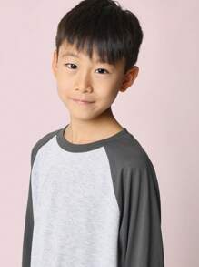 SUMWON Áo thun tay dài Raglan dáng ôm vừa vặn màu sắc khối cho bé trai tuổi mới lớn - Màu Xám nhạt - Xem 3