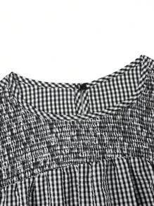 Celure Plus Size Round Neck Long Sleeve Checked Casual Shirt - Black and White - View 3