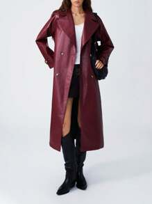 LYSMO 斋月女士彼得潘领双排扣仿皮夹克