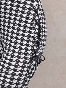 SHEIN SXY Autumn Winter Sexy Cute Bow Ribbon Houndstooth 3/4 Length Leggings