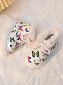 1 Đôi bốt công chúa dễ thương ấm áp thời trang cho bé gái, thích hợp cho mùa thu/đông - trắng - Xem 3