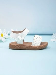 1 双可爱女孩户外编织装饰钩环厚软底凉鞋 - 白色 - 查看 3