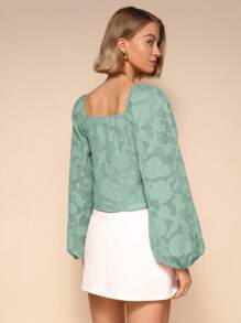 SHEIN Unity 1 件女式前系带长袖全印花休闲衬衫 - 綠色 - 查看 2