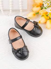 Elegant Black Bow Decor Flat Shoes, For Outdoor Party & Activity, Toddler/Kids, Autumn/Winter - Black - View 3