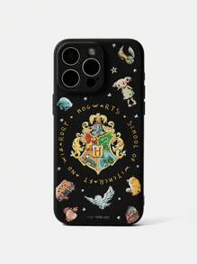 HARRY POTTER X SHEIN Pattern Black Phone Case, Compatible With IPhone,Back To School - Black - View 2