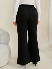 RueChic Plus Women's Double Breasted Button Decoration Flared Pants - Black - View 2