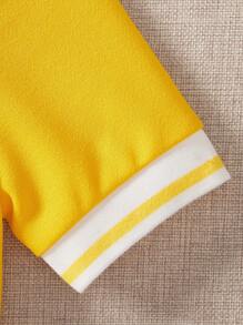 SHEIN Vestido de uniforme escolar para niña preadolescente con cuello polo y manga corta - Amarillo - Ver 4