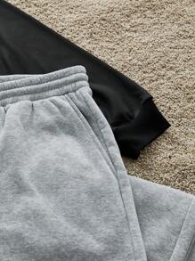 Manfinity VCAY 2pcs/Set Men Knitted Fashion Casual Loose Long Sleeve T-Shirt & Elastic Waist Straight Leg Pants Suit